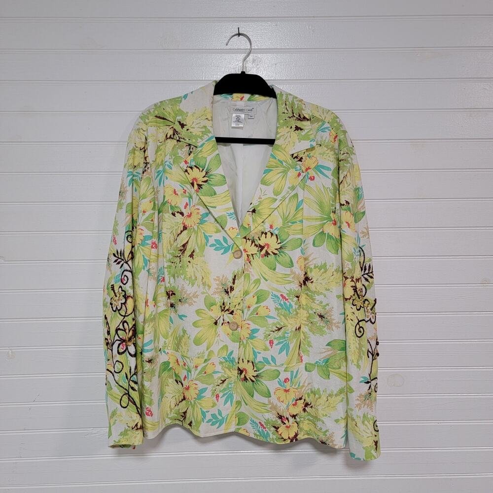 Coldwater Creek Plus Size 3X Linen Blend Floral Blazer Jacket Embroidered - Picture 1 of 8